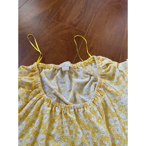MICHAEL KORS Floral Dolman Puffy Sleeves Rudged Blouse Yellow Daisy Small - Picture 7 of 10